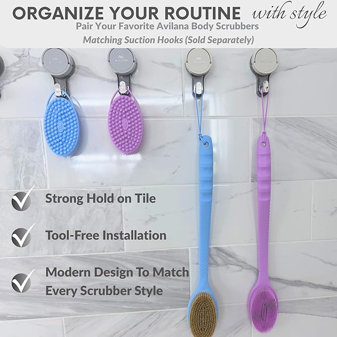 Avilana Silicone Body Scrubber – Gentle Shower Brush & Loofah Alternative- Food Grade & Lab Tested – Fast-Drying, Hygienic, BPA-Free Silicone Body Gentle Exfoliator (Lavender, Massage)