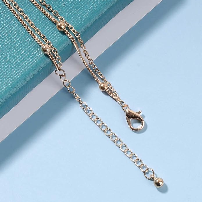 Boho Layered Satellite Choker Necklace Gold Ball Chain Necklace Short Collar Necklace Vintage Double Layer Necklace Jewelry for Women and Girls Gifts