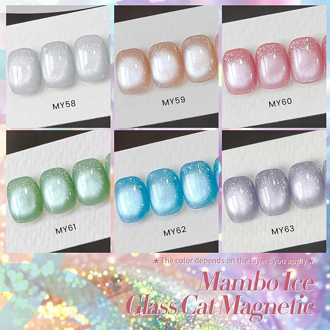 Born Pretty Magnetic Gel Nail Polish Pastel Cat Magnetic Eye Gel Polish Glitter Shimmer Auroras Magnetic Gel Nail Art Manicure Kit 6PCS