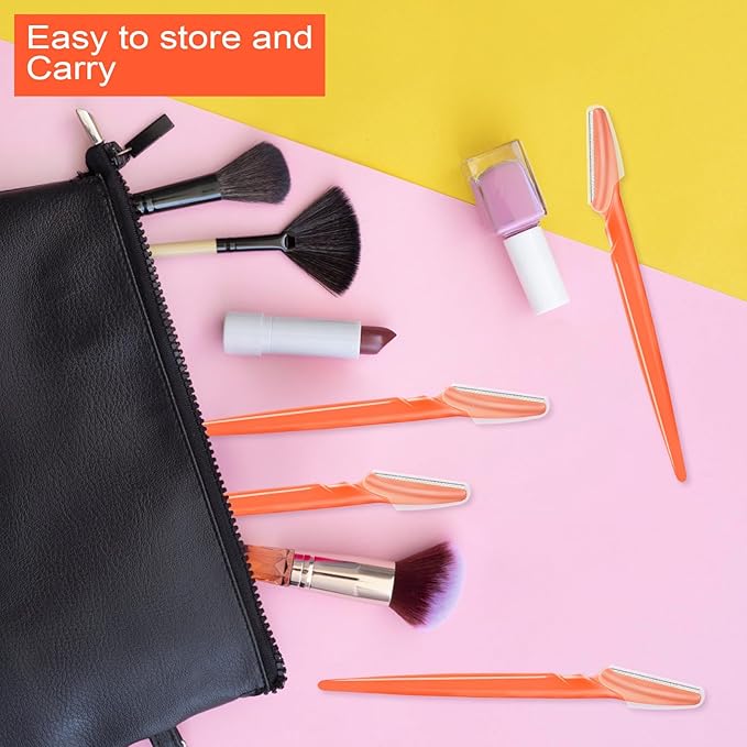 12 Pcs Eyebrow Razors, Face Razors Multipurpose, Exfoliating Dermaplaning Tools, Eyebrow Trimmers Shaver with Safety Cover, Facial Hair Removal for Women Men Body Use (Orange-red)