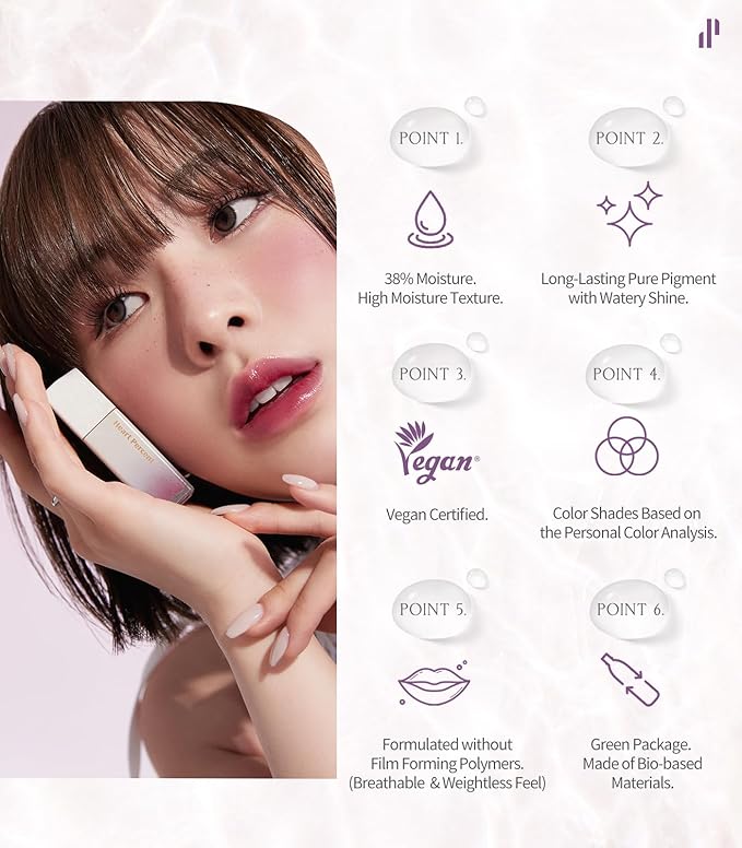 Heart Percent Dote On Mood Pure Glow Tint, Watery & Lightweight Moisturizing Lip Stain Long Lasting Liquid Lipstick 6.8g, #14. Magenta Dew