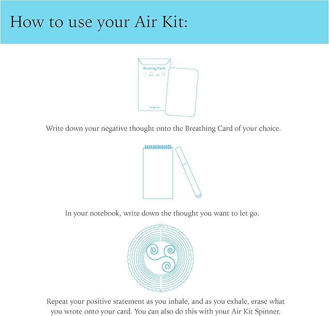 The Air Kit by Two Sage Sisters - Self Care Kit with Airspinner, Breathing Cards, Notebook, and Marker, Pamper and Self Care Gifts for Women, Womens Care Package for Mindfulness and Relaxation