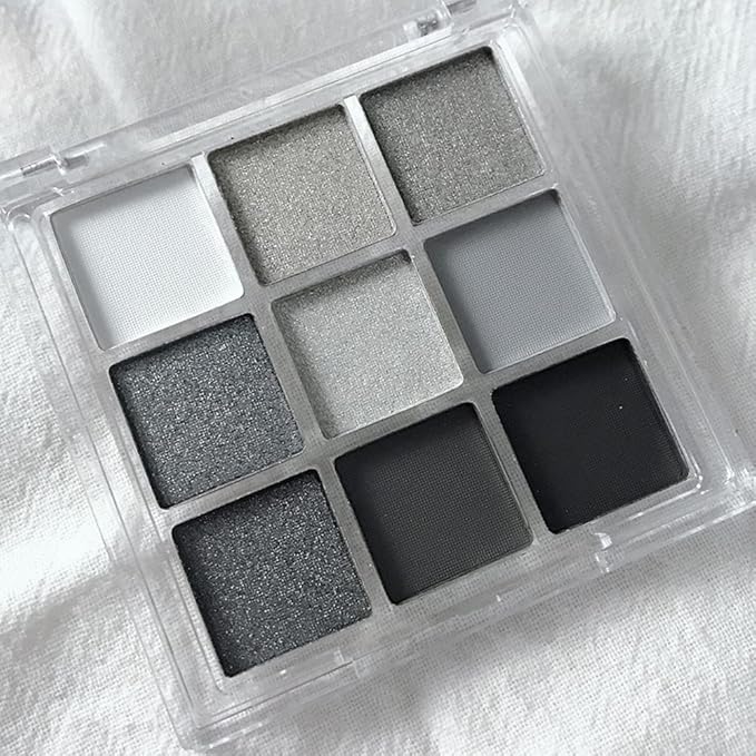 Black Smokey Eyeshadow Palette, 9 Colors Black Silver Gray White Goth Eyeshadow Makeup Palette, Waterproof Cool Toned Matte Glitter Eyeshadow Palette Sombras De Ojos Profesional