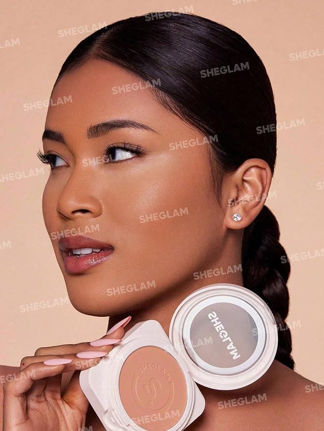 SHEGLAM SKin-Focus Full Coverage Powder Foundation Oil-Control Lightweight Face Pressed Powder Makeup-Peach