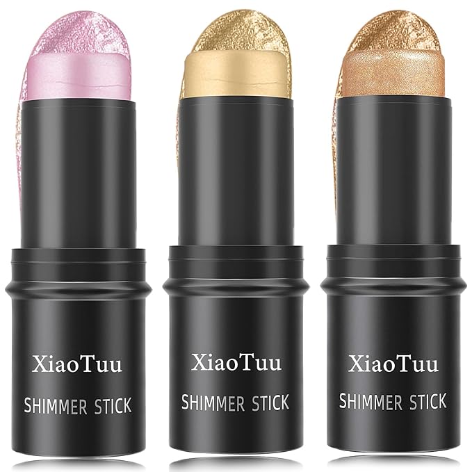3 Pcs Highlight Cream Contour Sticks Set,Shimmer Stick Women(01#,02#,03#)
