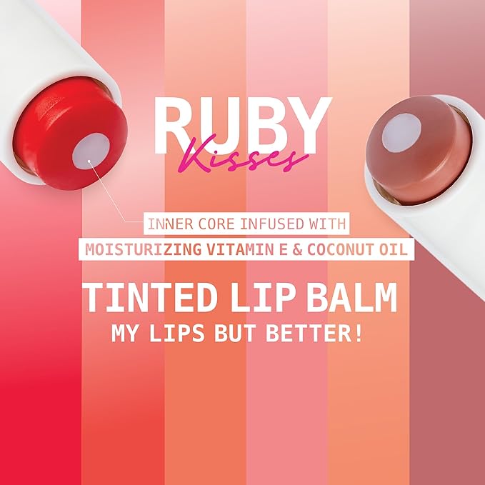 Ruby Kisses Balm Up Tinted Lip Balm, Non-Greasy Hydrating Formula, Nourishing Coconut Core & Vitamin E Infused, Lip Care with Natural Shine, Lightweight Sheer Color (Plum)