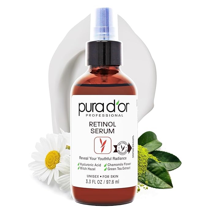 PURA D'OR 3.3 Oz Retinol Serum For Nighttime - Advanced PM Skin Care Formula - Anti-Aging Wrinkle Reducer for Radiant Skin - Natural Vitamin A & Collagen Booster - Fine Lines Treatment - Travel Size