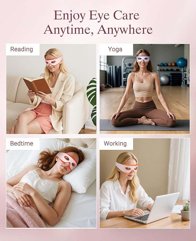 Red Light Therapy for Eyes, Wireless Under-Eye Red Light Therapy Mask with Timing Function, 3 Modes with Near-Infrared, Rechargeable Mask for Home Skincare