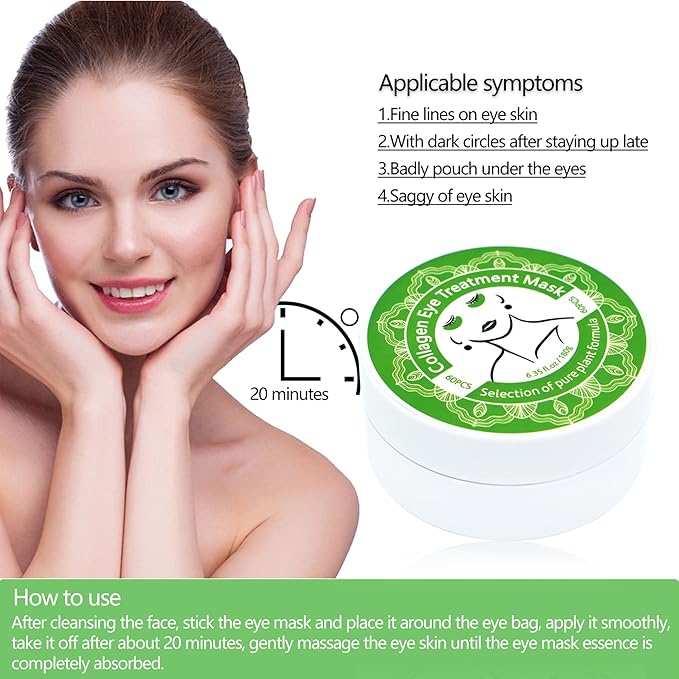 Collagen Under Eye Patches,Seaweed Eye Mask,Under Eye Pad For Dark Circles And Puffiness,Eye Gel Treatment Masks for Puffy Eyes,Under Eye Bags,Anti Wrinkle,Improve and Firm Eye Skin