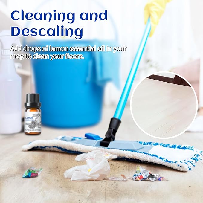 HIQILI Lemon Essential Oil, Household Cleaning, Air Purification, Skin Care, Can be Added to Cleansers, Sprays, Body Lotions Use - 0.33 Fl Oz/10ML