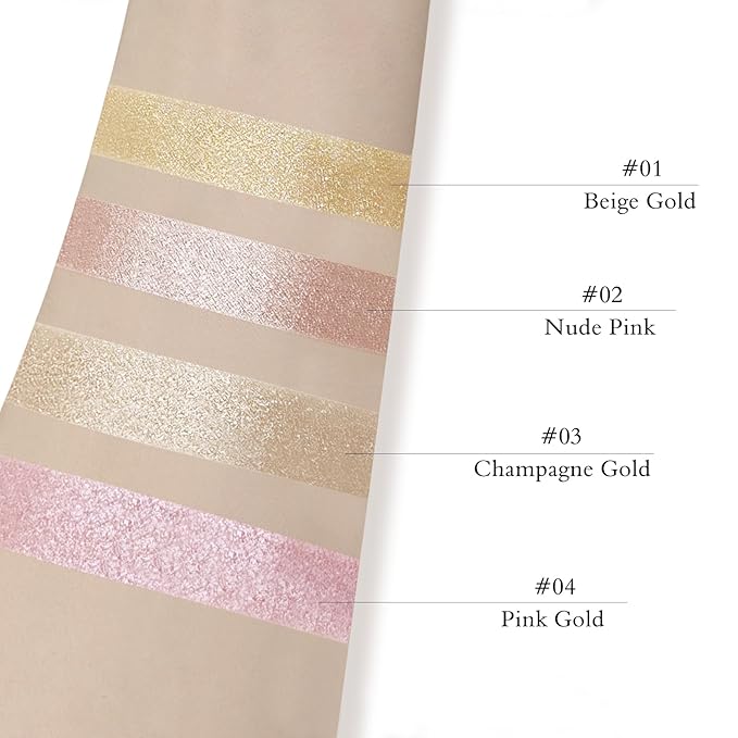 Highlighter Makeup Palette Shimmer Contour Palette Powder for Brighten Face Contour Gold Cheek Highlight Makeup,Long Lasting Highlighter Powder with Mirror for Illuminator Makeup(CHAMPAGNE GOLD)