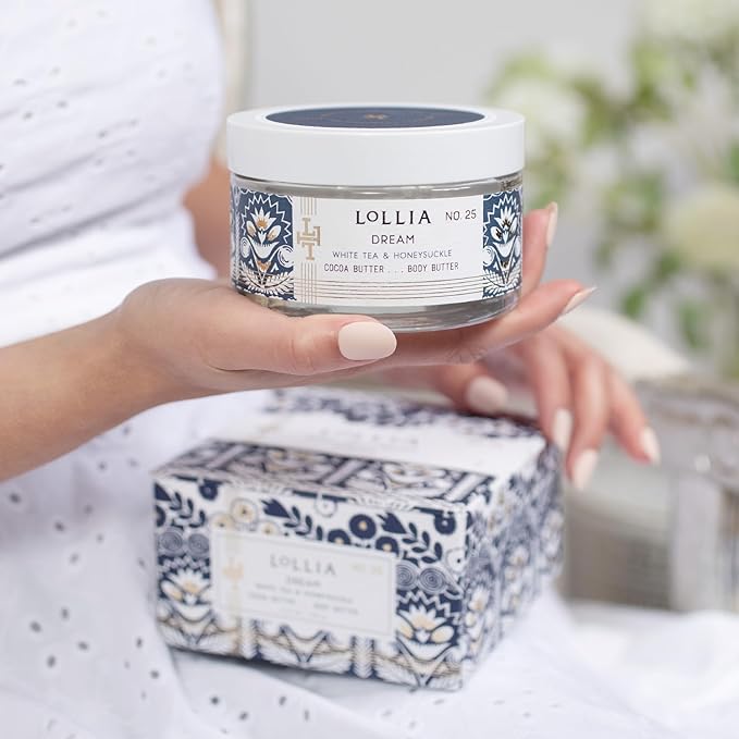LOLLIA Dream Body Butter, 5.5 oz. - White Tea & Honeysuckle Fragrance - Shea Butter & Cocoa Butter, Body Lotion for Women, Hydrating & Smooth Body Moisturizer