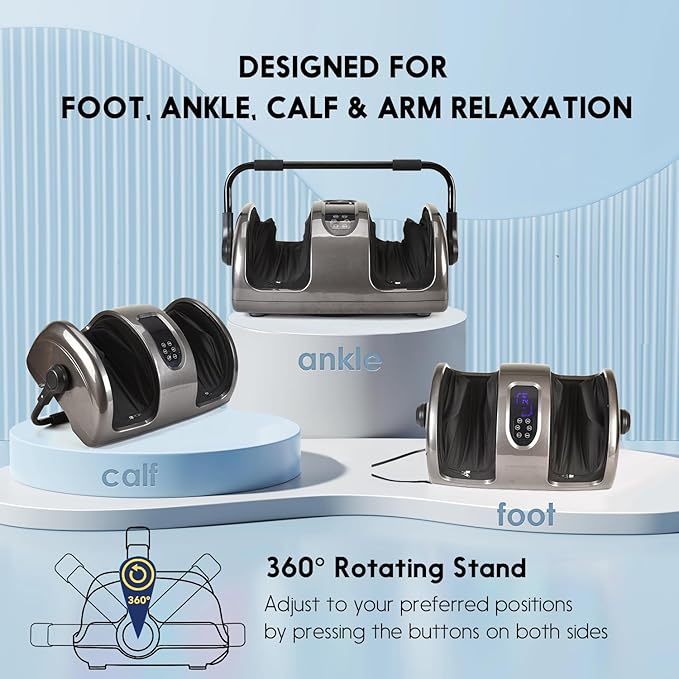 Shiatsu Foot Massager with Heat Deep Kneading Foot and Calf Leg Massager Machine for Relaxation, Muscle Pain Relief Massage (Silver)