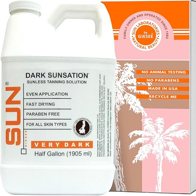 Sun Laboratories By Giesee Dark Sunsation Spray Tan Solution 1/2 Gallon - Professional Self Tanner, Spray Tan, Fake Tan, Airbrush Tanning Solution, Non-Toxic, Dark Sunless Tanning Spray