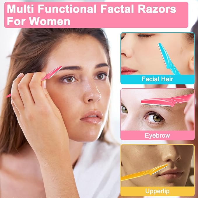 NICEMOVIC 66 Pcs Dermaplane Razor for Women Face, Eyebrow Razors and Face Razors for Women and Men, Multipurpose Facial and Eyebrow Hair Trimmer and Shaver with Precision Cover (3 Colors)