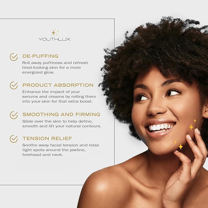 Radiance Roller – Germanium Stone Facial Massage Tool for Lifting, Sculpting, De-Puffing, Glow Boost, Energizing & Cooling Effect (Black)