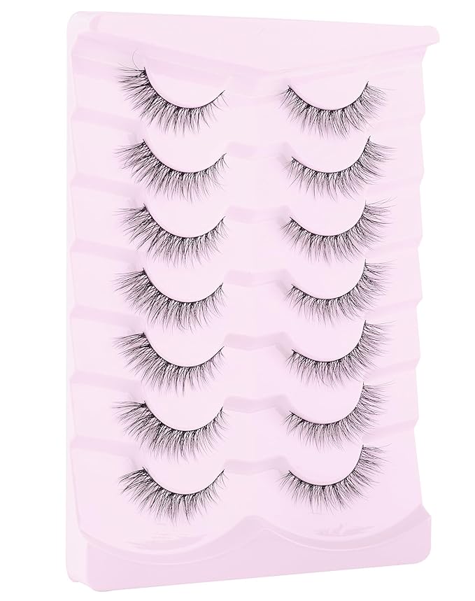 Lashes Natural Cat Eye Lashes Wispy Lashes 13mm False Lashes Wispy Lashes C Curl Strip Eyelashes Thin Cotton Band Soft Fake Eyelashes False Lashes Pack 7 Pairs