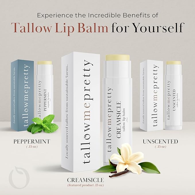 Creamsicle Lip Balm, Luxuriously Soothing & Protective Tallow Lip Balm w/Nutrient-Rich Tallow, Vanilla Bean, Sweet Orange Essential Oil & More, Non-Toxic Lip Care, USA Made, .15 Oz.
