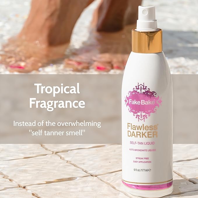 Fake Bake Flawless Darker Self-Tanning Liquid Streak-Free, Long-Lasting Natural Glow For All Skin Tones - Sunless Tanner Includes Professional Application Mitt, Black Coconut Scent - 6 oz (Pack of 2)