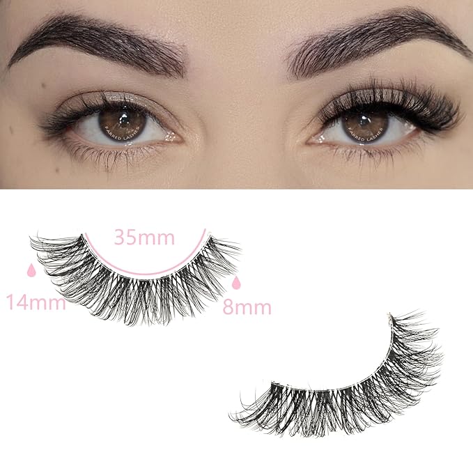 FARRED Cat Eye Lashes False Eyelashes Short Wispy Lash Strips Volume Eyelash 14 Pairs Cateye Medium Length False Clear Band Lashes Natural Looking Hybrid Clusters Full Strip Lashes (F25 | 8-14mm)