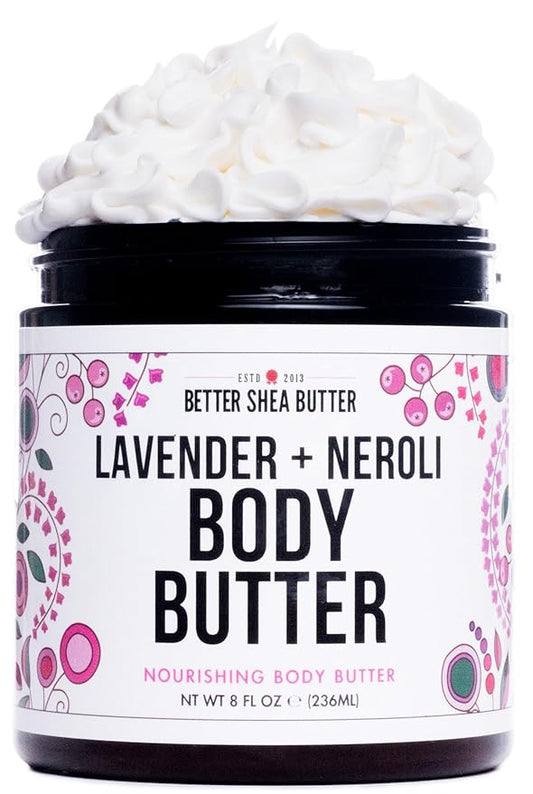 Body Butter for Women LAVENDER NEROLI | Whipped Body Moisturizer with Raw Shea Butter for Dry Skin, Paraben Free, Non-Greasy, No Synthetic Fragrances | 8 oz