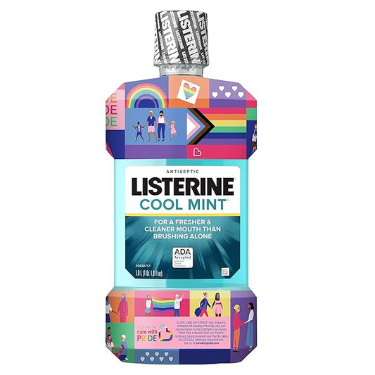 Listerine Cool Mint Antiseptic Mouthwash to Kill 99% of Germs That Cause Bad Breath, Plaque and Gingivitis, Cool Mint Flavor, Special Care with Pride Packaging, 1 L