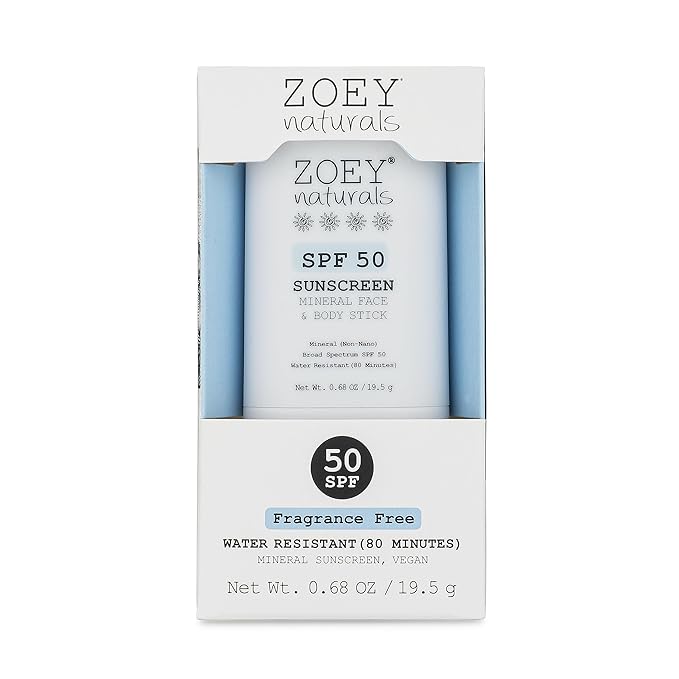 Zoey Naturals SPF 50 Mineral Sunscreen Stick for Babies & Kids - Safe Sunblock Moisturizer for Body & Face - with Rose Hips Oil, Zinc Oxide, Cruelty Free and Reef Safe, Made in USA