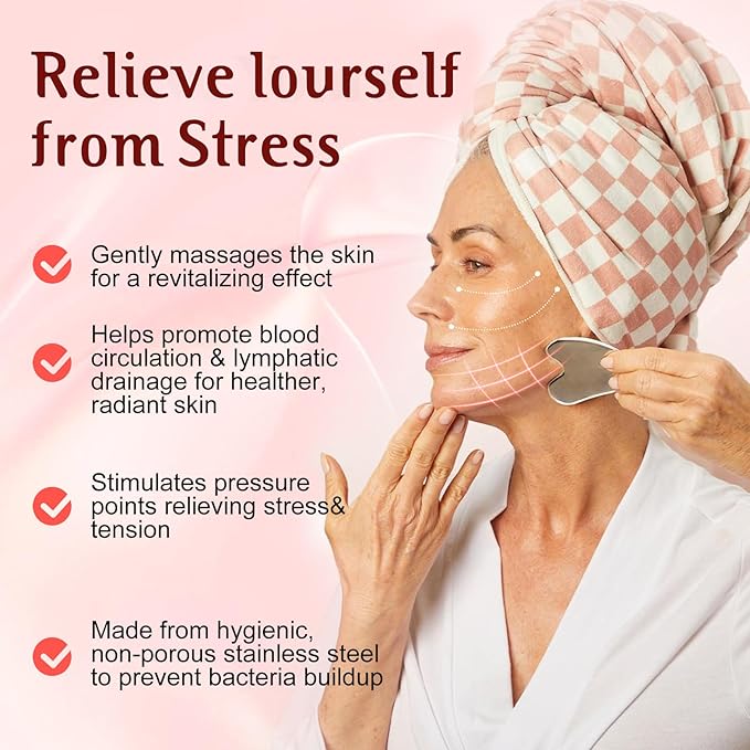 Gua Sha Facial Tools and Face Roller Set, Lymphatic Drainage Massager，Stainless Steel Facial Sculpting Eyes Roller Guasha for Face, Chin & Jawline Sculpting,Skin Care (Stainless Steel)