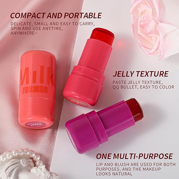 Cooling Water Jelly Tint Blush Makeup Blush Stick 3-in-1 Lip and Cheek Tint Stain Jelly Blush Multi-use Clear Glossy Gel Blush,0.18 Oz (Chill Red, 0.18 Oz)