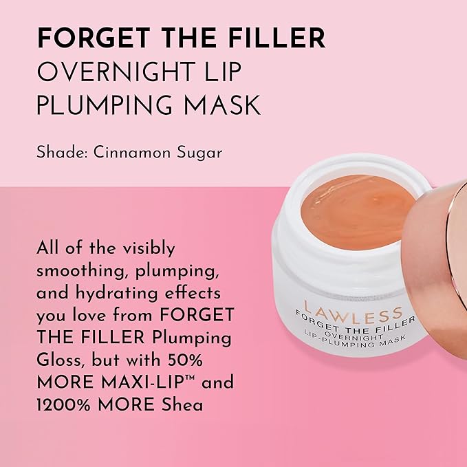 LAWLESS Forget the Filler Lip Mask - Cinnamon Sugar - Premium Overnight Lip Plumping Treatment with Natural Ingredients Designed to Plump, Hydrate, and Smooth Lips - 0.28 oz
