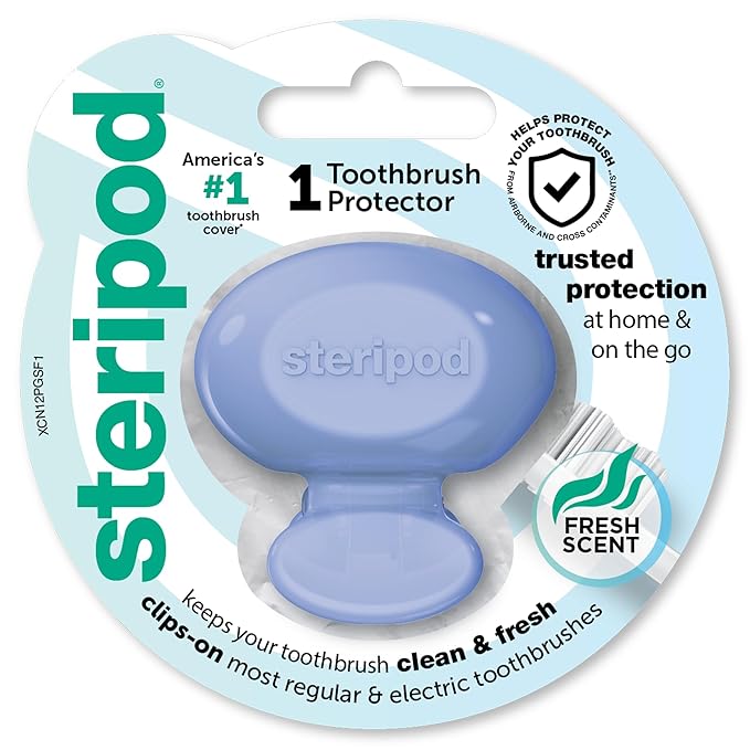 Steripod Clip-On Toothbrush Protector, Keeps Toothbrush Fresh and Clean, Fits Most Manual and Electric Toothbrushes, 1 Count