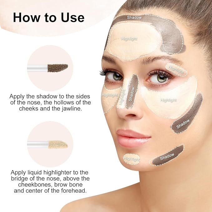 2 in 1 Bronzer and Highlighter Stick,Non-greasy & Non-drying Contour Pencil,Easy to Create a Natural Shimmery Finishing,Long Lasting & Waterproof Face Brighten Make up Pen