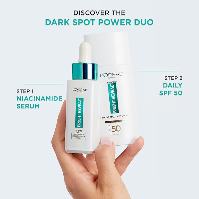 L’Oréal Paris Bright Reveal 12% [Niacinamide + Amino Sulfonic + Ferulic] Dark Spot Serum 1oz + Moisturizer Sample