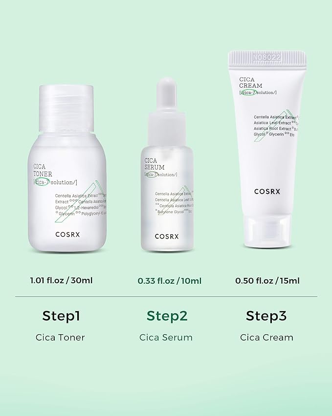 COSRX CICA Relief Kit | Toner, Serum, Cream with Centella Asiatica | Sensitive Skin, Soothing, Moisturizing | Travel Size Set, Gift Set, Korean Skincare, Not Tested on Animals, Paraben Free
