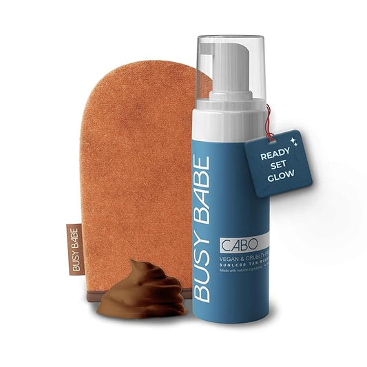 CABO Tanning Mousse Self Tanner With Mitt - Achieve a Gorgeous, Flawless Tan, Sun-Kissed Glow for All Skin Types and Tones, Sunless Tanning Mousse for Undertone (DARK BRONZE 200ml)