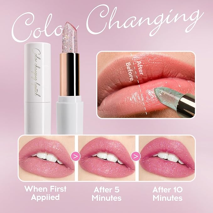 Magic Color Changing Lipstick, pH Lip Balm Glitter Shimmer Lipstick Plumping Glimmer Glow Jelly Lipstick, Hydrating Lasting Nourishing Moisture Lip Care Temperature Color Change Lip Gloss (4#)