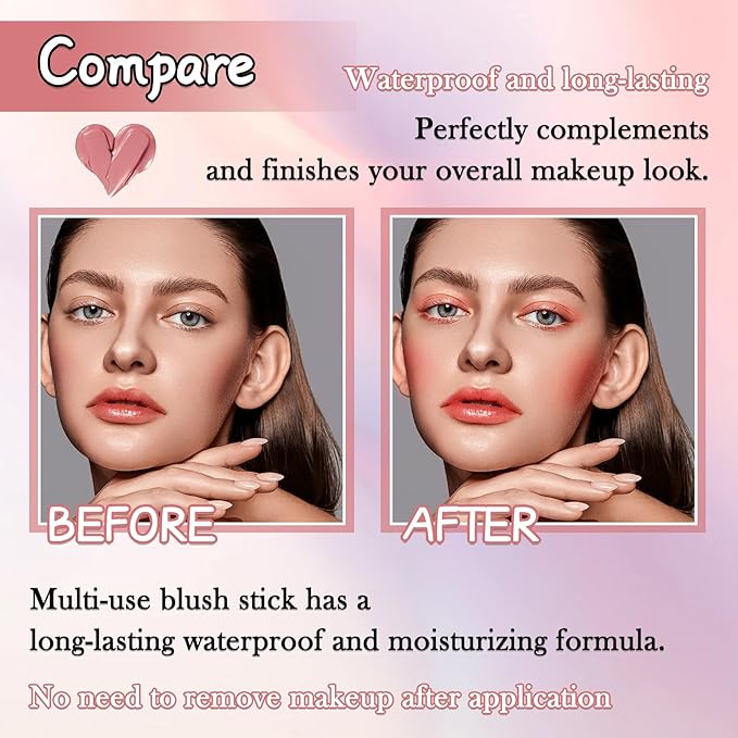 Cream Blush Stick for Cheeks,Blendable Multi-use Blush Makeup