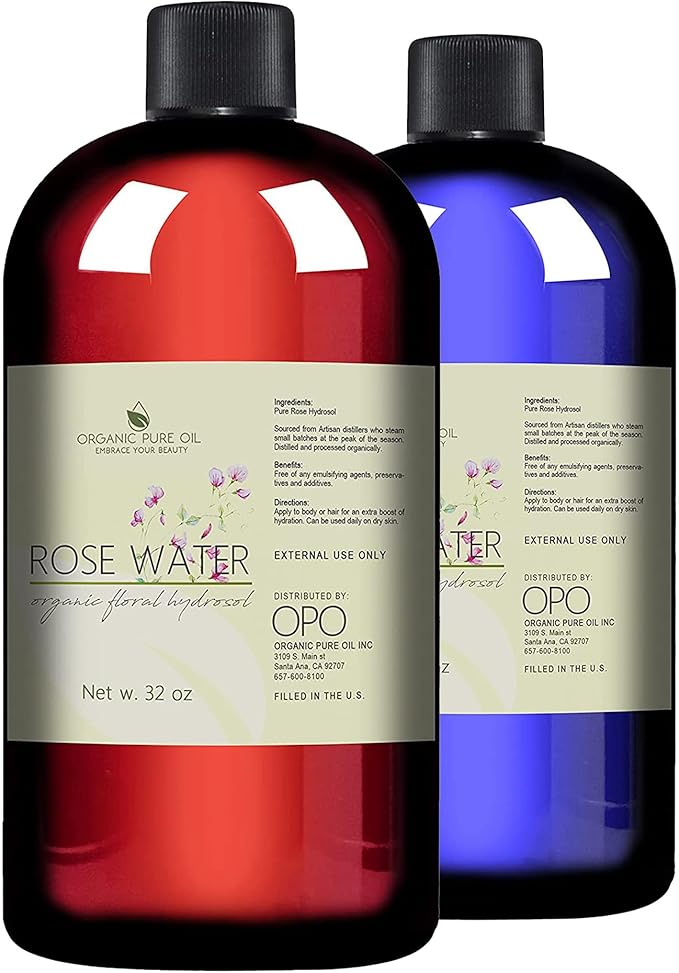 Rose Hydrosol Water - 32 oz - Pure Rose Hydrosol – Hydrating Face Toner Rose Water for Skin and Hair, Linen Spray for Sheets, Room Freshener, Body Spray by Organic Pure Oil - Packaging May Vary