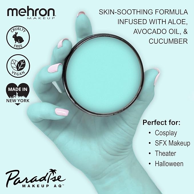 Mehron Makeup Paradise Makeup AQ Pro Size | Stage & Screen Performance, Face & Body Painting, Beauty, Cosplay, and Halloween | Water Activated Face Paint, Body Paint 1.4 oz (40 g) - Pastel Teal