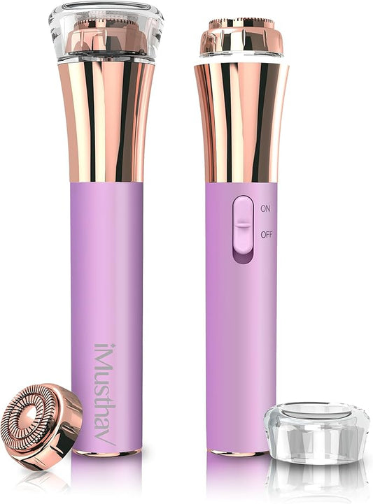 Facial Hair Remover for Women Painless Flawless Electric Razor Epilator Trimmer Shaver with 18K Gold-Plated, 16mm Dual Ring Floating Head, USB Rechargeable, 360° LED for Face Lip Hair Removal