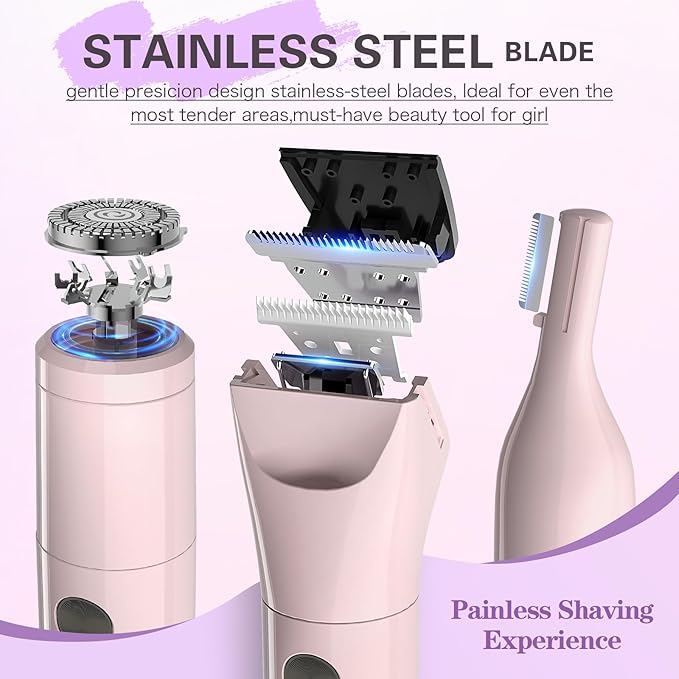 Women Bikini Trimmer - 3 in 1 Easy Cleaning Electric Razors for Women, 5V Rechargeable Pubic Hair Bikini Shaver, Waterproof Wet Dry Hair Remover & Trimmer for Underarm Leg Arm Body Face