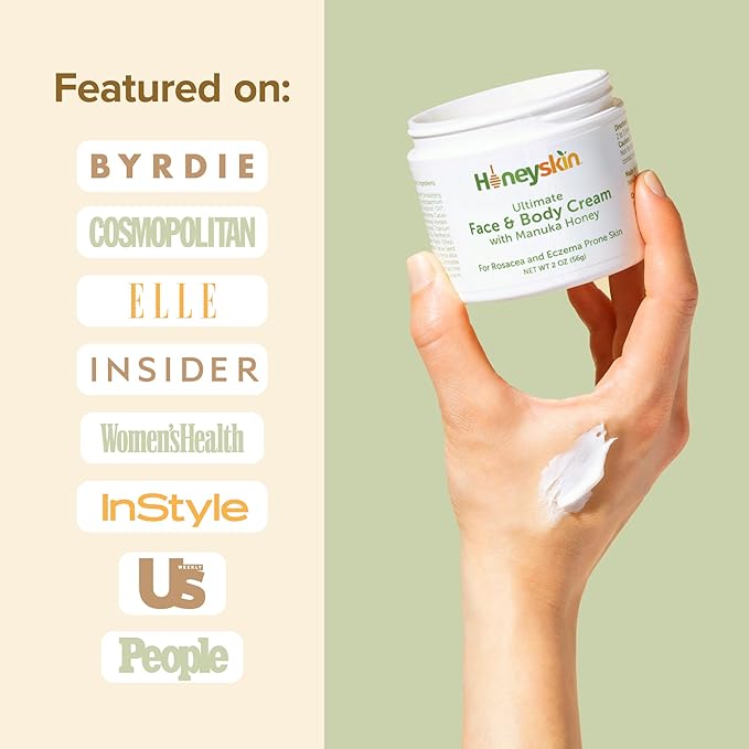 Hydrating Face Moisturizer & Body Cream with Manuka Honey Cream - Organic Face Moisturizer with Honey for Extremely Dry Skin - for Dry & Itchy Skin, Rosacea & Eczema Prone Skin 2oz