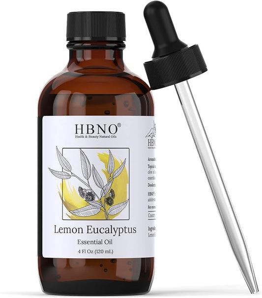 HBNO Lemon Eucalyptus Essential Oil - 4 oz (120ml) - Natural - Perfect for Cleaning, Aromatherapy, DIY, Soap & Diffuser