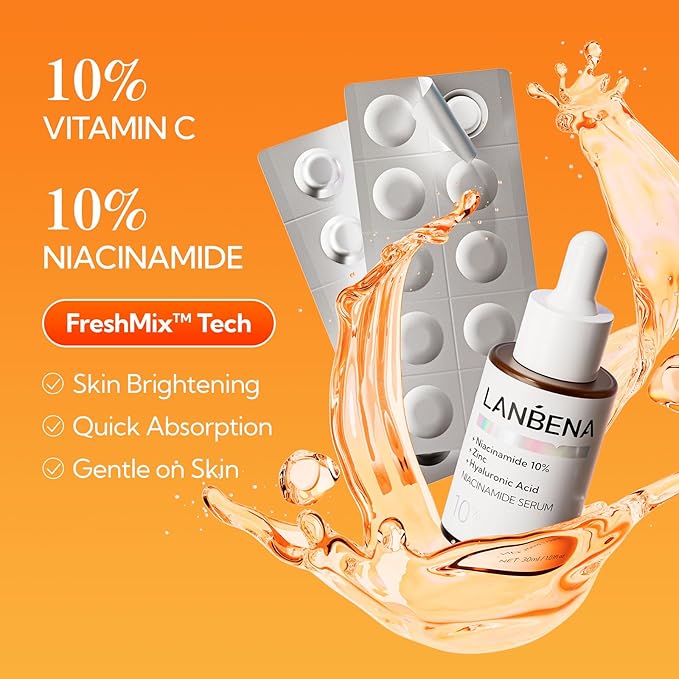 LANBENA Revolutionary Vitamin C Tablets Serum for Face, Illuminating Fcae Serum With Niacinamide, Brightening Anti-Aging Essence for Sensitive Skin, Non-Greasy, Reduces Dark Spots & Wrinkles (1.05 Oz)