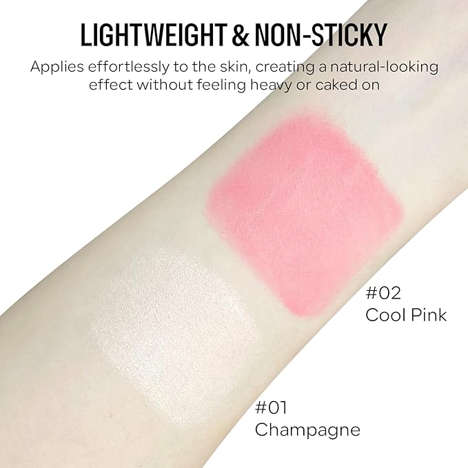 KYDA 2 Colors Liquid Blush and Highlighter, Natural Matte Face Blush High Glossy Liquid Illuminator, Silky Lightweight Blendable, Cool Pink & Champagne