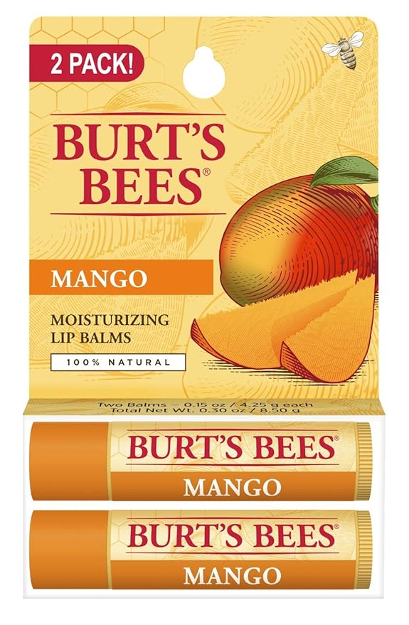 Burt's Bees Lip Balm - Mango, Lip Moisturizer With Responsibly Sourced Beeswax, Tint-Free, Natural Origin Conditioning Lip Treatment, 2 Tubes, 0.15 oz.