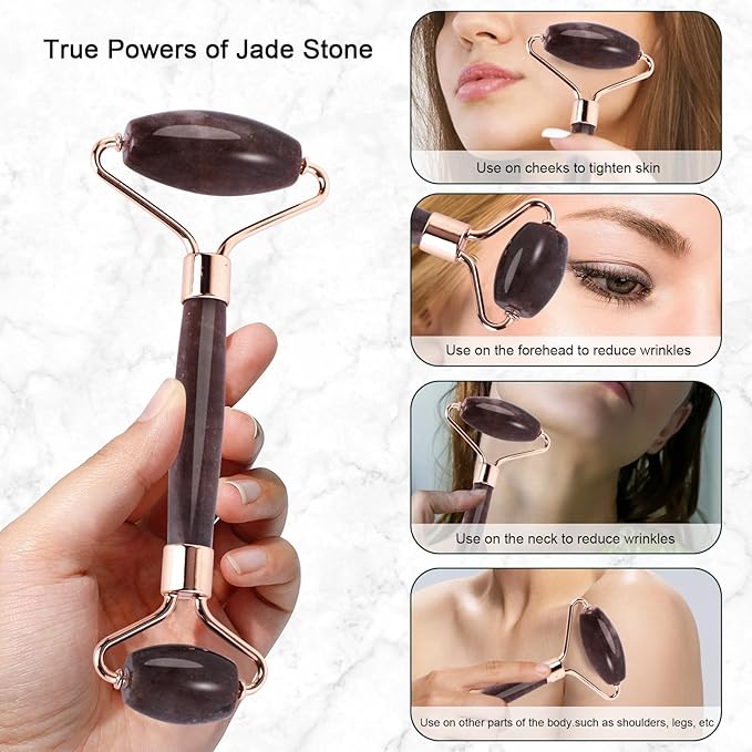 Jade Roller for Face, Facial Roller Massager Skin Care Tool, Gua Sha Facial Tools for Face, Neck, Eyes, Reduce Puffiness of The Skin(Purple)
