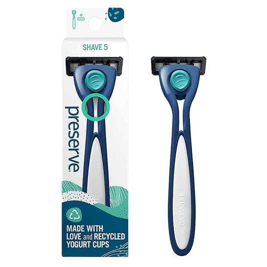 Preserve Shave 5 Five Blade Refillable Razor, Made from Recycled Materials, Navy Blue