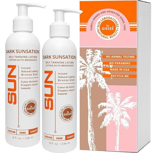 Sun Laboratories By Giesee Dark Sunsation Self-Tanning Lotion for - 2 Pack 8 oz | Ultra Dark Tanning Lotion, Natural Self Tanner, Non-Toxic Tanning Bed Lotion, Face Tanner, Sunless Tanner