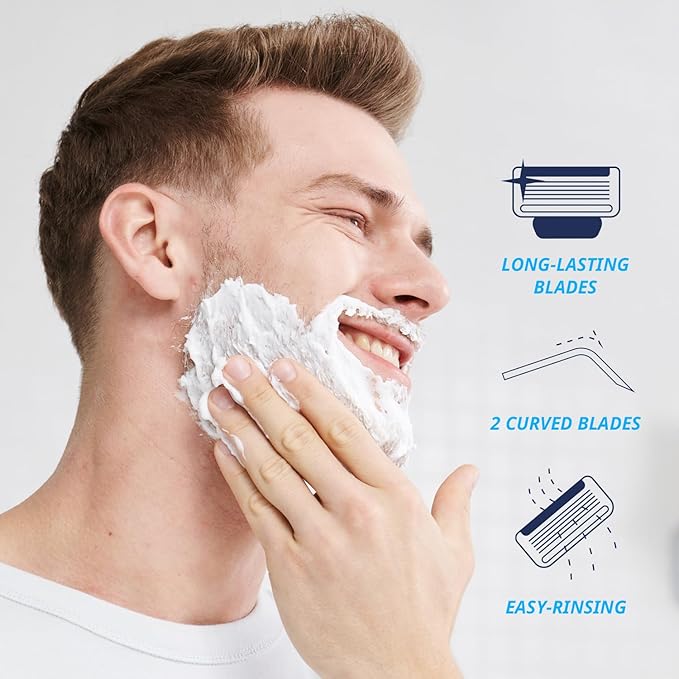 Dorco Pace 2 Plus Disposable Razor 2 blades Pivoting Head Open-Flow No Clogging Easy Rinsing Lubricating Strip Long Non-Slip Rubber Handle (30ct No Rubber Handle)